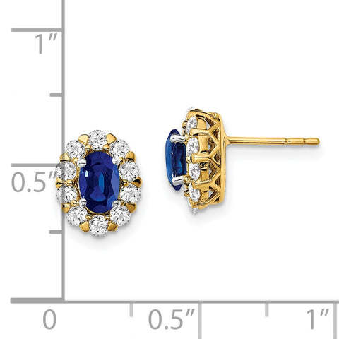 14k Oval Sapphire and Diamond Halo Post Earrings-WBC-EM6990-SA-070-YA