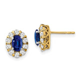 14k Oval Sapphire and Diamond Halo Post Earrings-WBC-EM6990-SA-070-YA