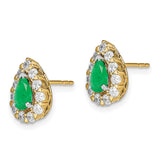 14k Pear Emerald and Diamond Halo Post Earrings-WBC-EM6991-EM-077-YA