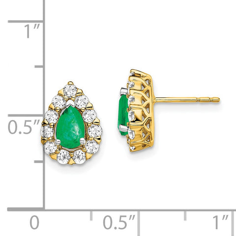 14k Pear Emerald and Diamond Halo Post Earrings-WBC-EM6991-EM-077-YA