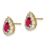 14k Pear Ruby and Diamond Halo Post Earrings-WBC-EM6991-RU-077-YA