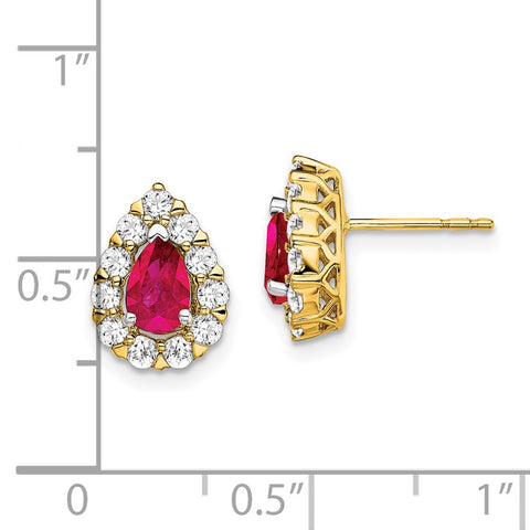 14k Pear Ruby and Diamond Halo Post Earrings-WBC-EM6991-RU-077-YA