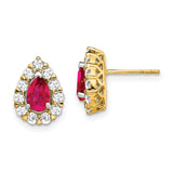 14k Pear Ruby and Diamond Halo Post Earrings-WBC-EM6991-RU-077-YA