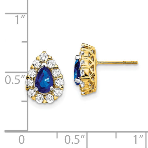 14k Pear Sapphire and Diamond Halo Post Earrings-WBC-EM6991-SA-077-YA