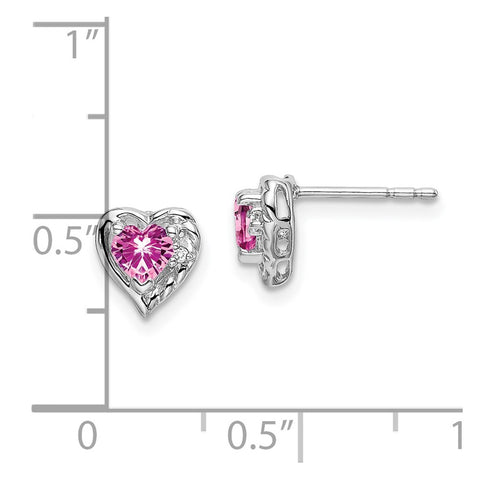 14k White Gold Created Pink Sapphire and Diamond Heart Earrings-WBC-EM7027-CPS-001-WA