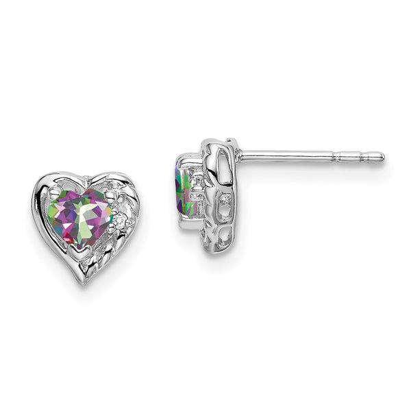 14k White Gold Mystic Fire Topaz and Diamond Heart Earrings-WBC-EM7027-FT-001-WA