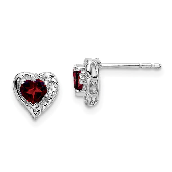 14k White Gold Garnet and Diamond Heart Earrings-WBC-EM7027-GA-001-WA