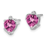 14k White Gold Created Pink Sapphire and Diamond Heart Earrings-WBC-EM7028-CPS-001-WA