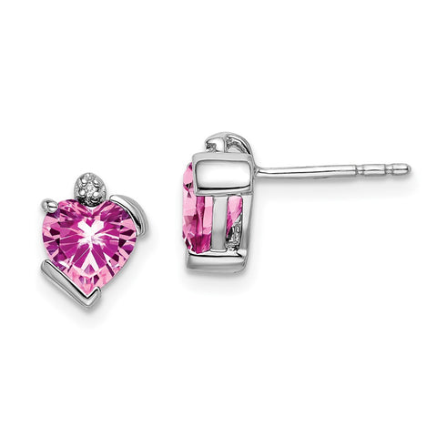 14k White Gold Created Pink Sapphire and Diamond Heart Earrings-WBC-EM7028-CPS-001-WA
