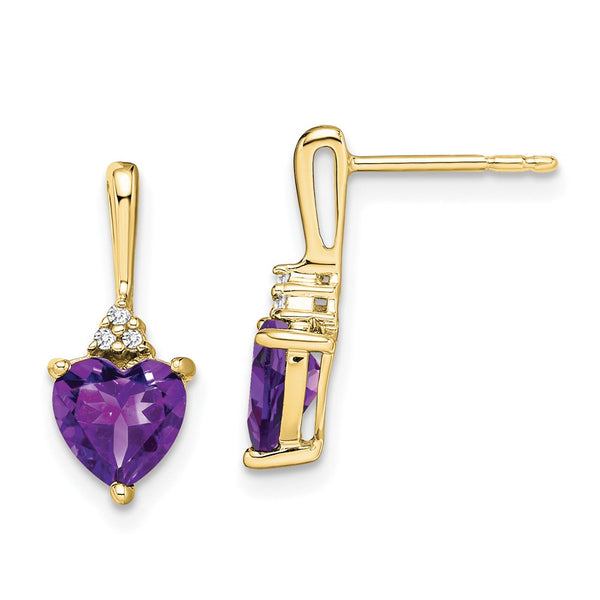 10k Amethyst and Diamond Heart Earrings-WBC-EM7029-AM-003-1YA