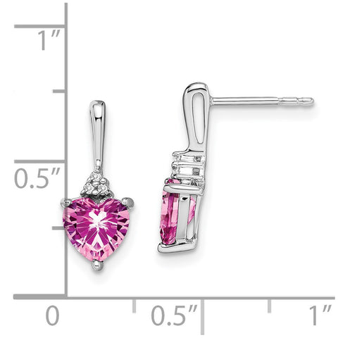 14k White Gold Created Pink Sapphire and Diamond Heart Earrings-WBC-EM7029-CPS-003-WA