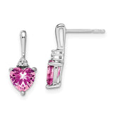 14k White Gold Created Pink Sapphire and Diamond Heart Earrings-WBC-EM7029-CPS-003-WA