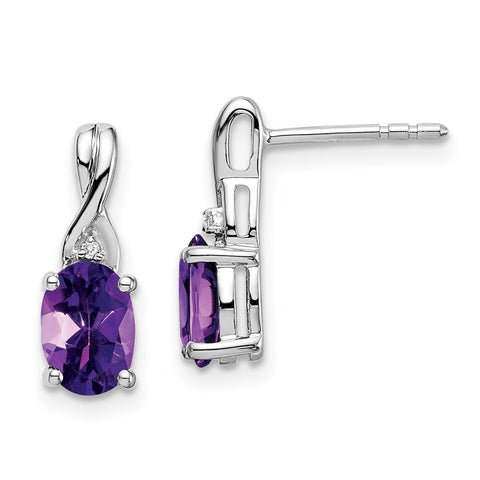 14k White Gold Oval Amethyst and Diamond Earrings-WBC-EM7075-AM-001-WA