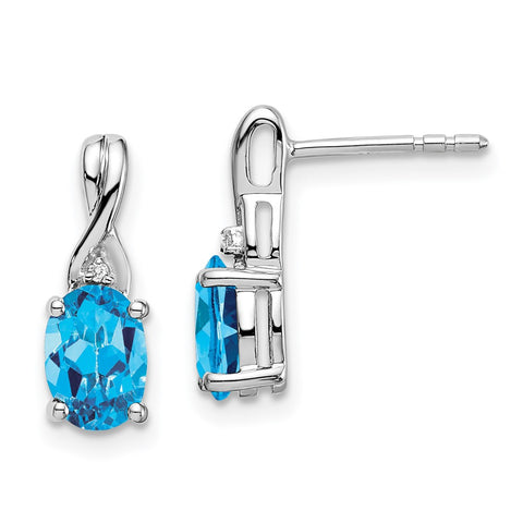 14k White Gold Oval Blue Topaz and Diamond Earrings-WBC-EM7075-BT-001-WA