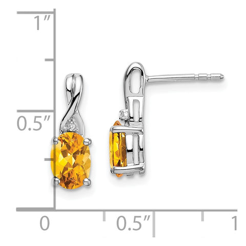 14k White Gold Oval Citrine and Diamond Earrings-WBC-EM7075-CI-001-WA