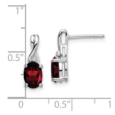 14k White Gold Oval Garnet and Diamond Earrings-WBC-EM7075-GA-001-WA