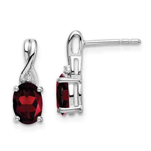 14k White Gold Oval Garnet and Diamond Earrings-WBC-EM7075-GA-001-WA