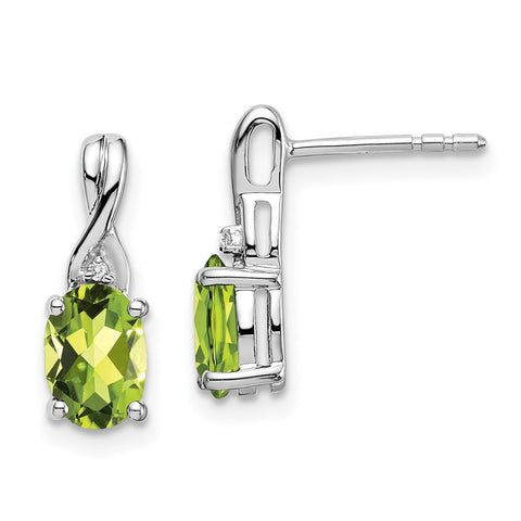 14k White Gold Oval Peridot and Diamond Earrings-WBC-EM7075-PE-001-WA