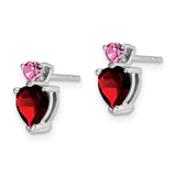 14k White Gold Garnet and Cr. Pink Sapphire Heart Earrings-WBC-EM7076-GA/CPS-W