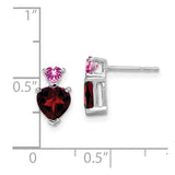 14k White Gold Garnet and Cr. Pink Sapphire Heart Earrings-WBC-EM7076-GA/CPS-W