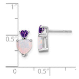 14k White Gold Created Opal and Amethyst Heart Earrings-WBC-EM7076-OP/AM-W