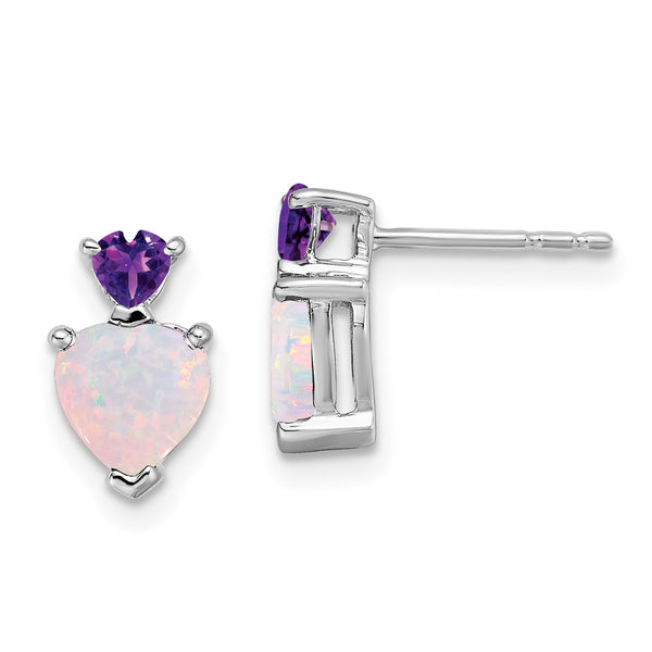 14k White Gold Created Opal and Amethyst Heart Earrings-WBC-EM7076-OP/AM-W