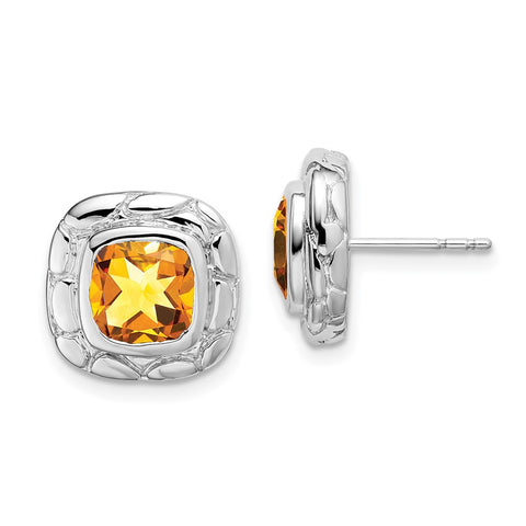 Sterling Silver Citrine Earrings-WBC-EM7077-CI-SS