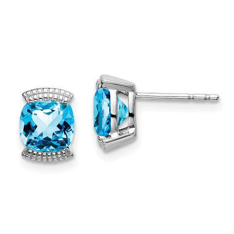 14k White Gold Blue Topaz Post Earrings-WBC-EM7080-BT-W