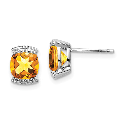 14k White Gold Citrine Post Earrings-WBC-EM7080-CI-W