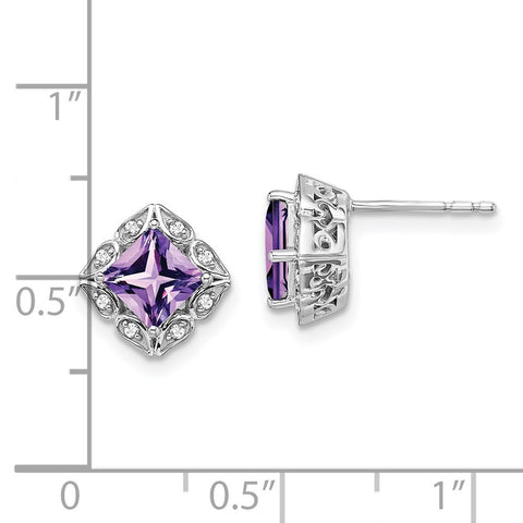 14k White Gold Square Amethyst and Diamond Earrings-WBC-EM7082-AM-008-WA