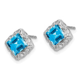 14k White Gold Square Blue Topaz and Diamond Earrings-WBC-EM7082-BT-008-WA