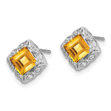 14k White Gold Square Citrine and Diamond Earrings-WBC-EM7082-CI-008-WA