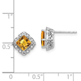 14k White Gold Square Citrine and Diamond Earrings-WBC-EM7082-CI-008-WA