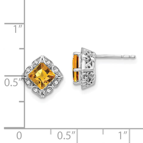 14k White Gold Square Citrine and Diamond Earrings-WBC-EM7082-CI-008-WA