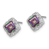 14k White Gold Square Mystic Fire Topaz and Diamond Earrings-WBC-EM7082-FT-008-WA