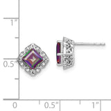 14k White Gold Square Mystic Fire Topaz and Diamond Earrings-WBC-EM7082-FT-008-WA