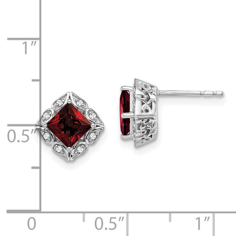 14k White Gold Square Garnet and Diamond Earrings-WBC-EM7082-GA-008-WA