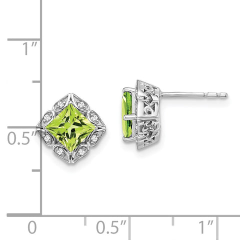 14k White Gold Square Peridot and Diamond Earrings-WBC-EM7082-PE-008-WA