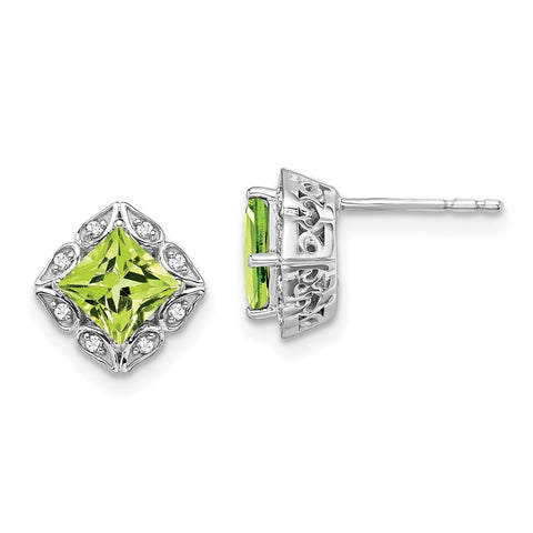 14k White Gold Square Peridot and Diamond Earrings-WBC-EM7082-PE-008-WA