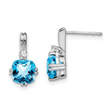 10k White Gold Cushion Blue Topaz and Diamond Earrings-WBC-EM7083-BT-004-1WA