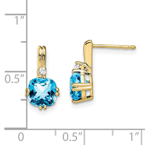 10k Cushion Blue Topaz and Diamond Earrings-WBC-EM7083-BT-004-1YA