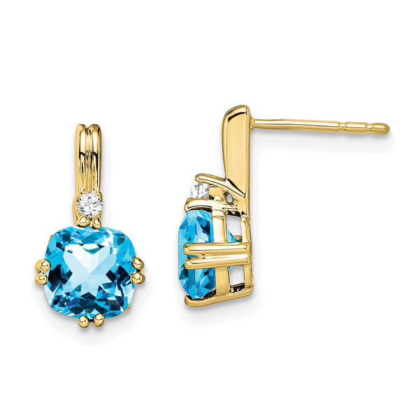 10k Cushion Blue Topaz and Diamond Earrings-WBC-EM7083-BT-004-1YA