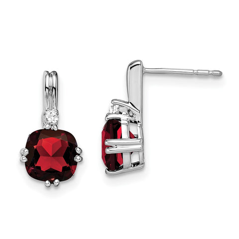 10k White Gold Cushion Garnet and Diamond Earrings-WBC-EM7083-GA-004-1WA