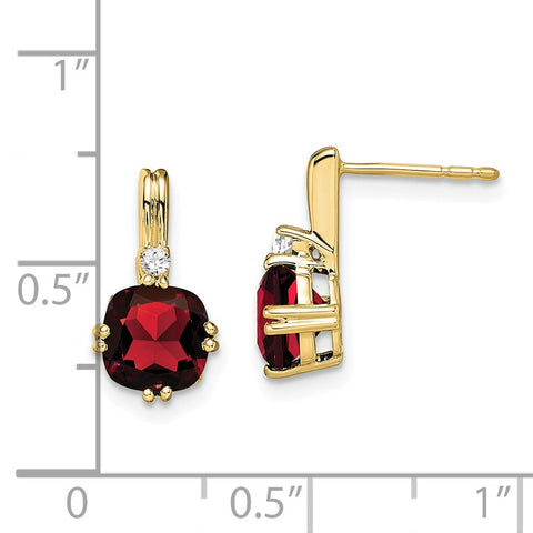 10k Cushion Garnet and Diamond Earrings-WBC-EM7083-GA-004-1YA