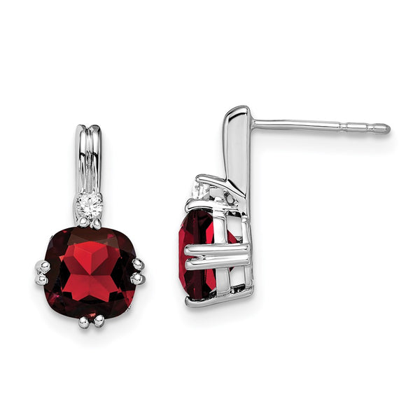 14k White Gold Cushion Garnet and Diamond Earrings-WBC-EM7083-GA-004-WA