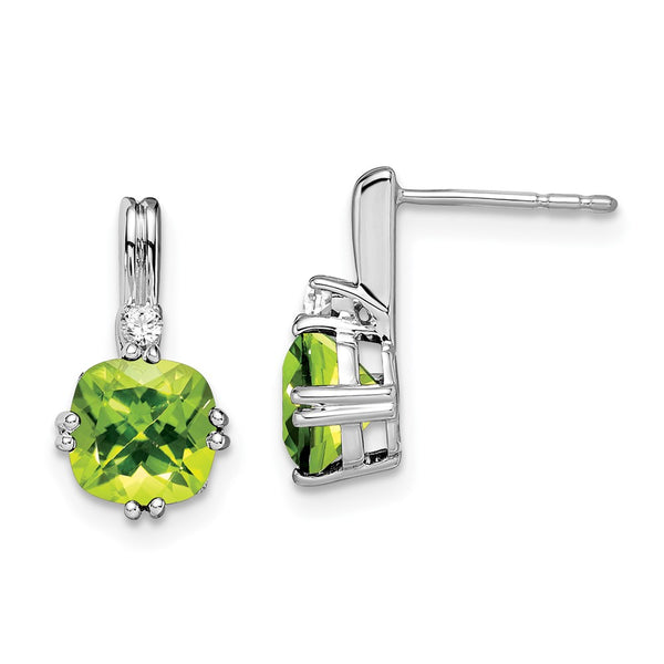 10k White Gold Cushion Peridot and Diamond Earrings-WBC-EM7083-PE-004-1WA