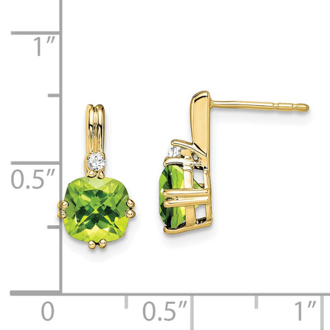 10k Cushion Peridot and Diamond Earrings-WBC-EM7083-PE-004-1YA