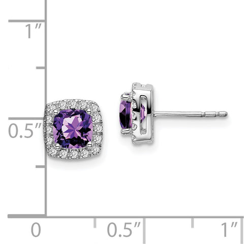 14k White Gold Cushion Amethyst and Diamond Halo Earrings-WBC-EM7084-AM-019-WA