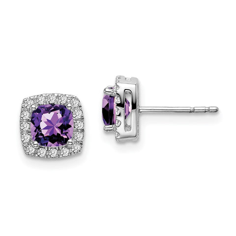 14k White Gold Cushion Amethyst and Diamond Halo Earrings-WBC-EM7084-AM-019-WA