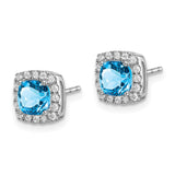 14k White Gold Cushion Blue Topaz and Diamond Halo Earrings-WBC-EM7084-BT-019-WA